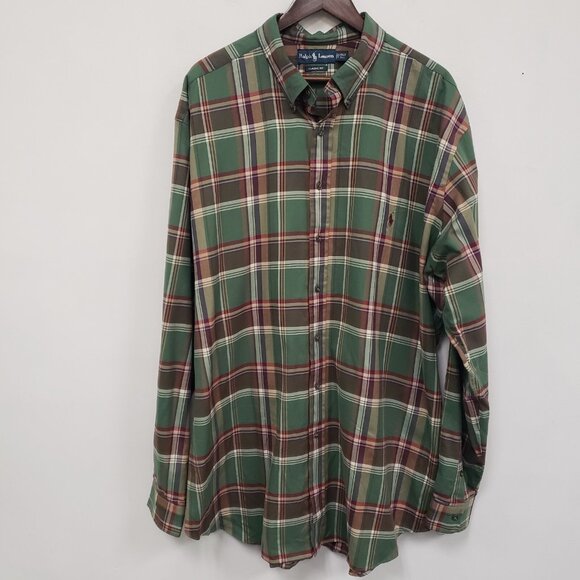 Ralph Lauren Mens Plaid Button Up Shirt Size 2XL Tall Green Country Equestrian - Picture 1 of 8